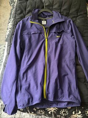 Nike Purple Jacket with Neon Yellow Zipper and Swoosh size large